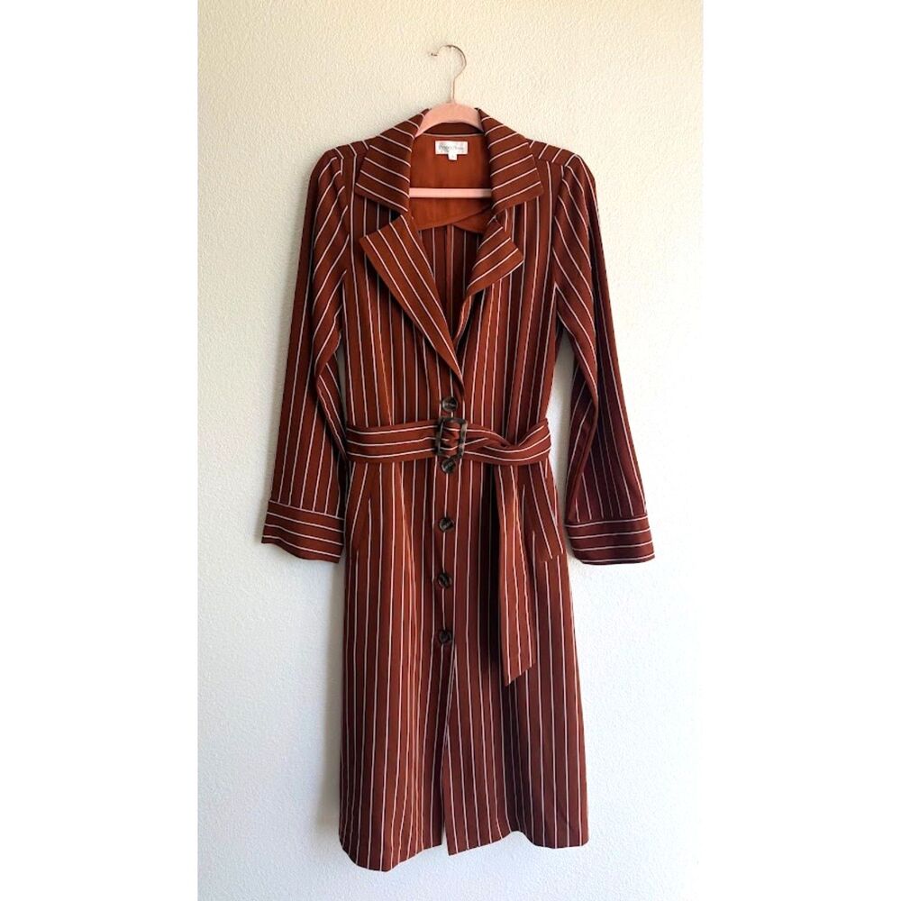 Privacy Please Cassidy Brown Striped Tortoiseshell Belted Midi Trench size Small